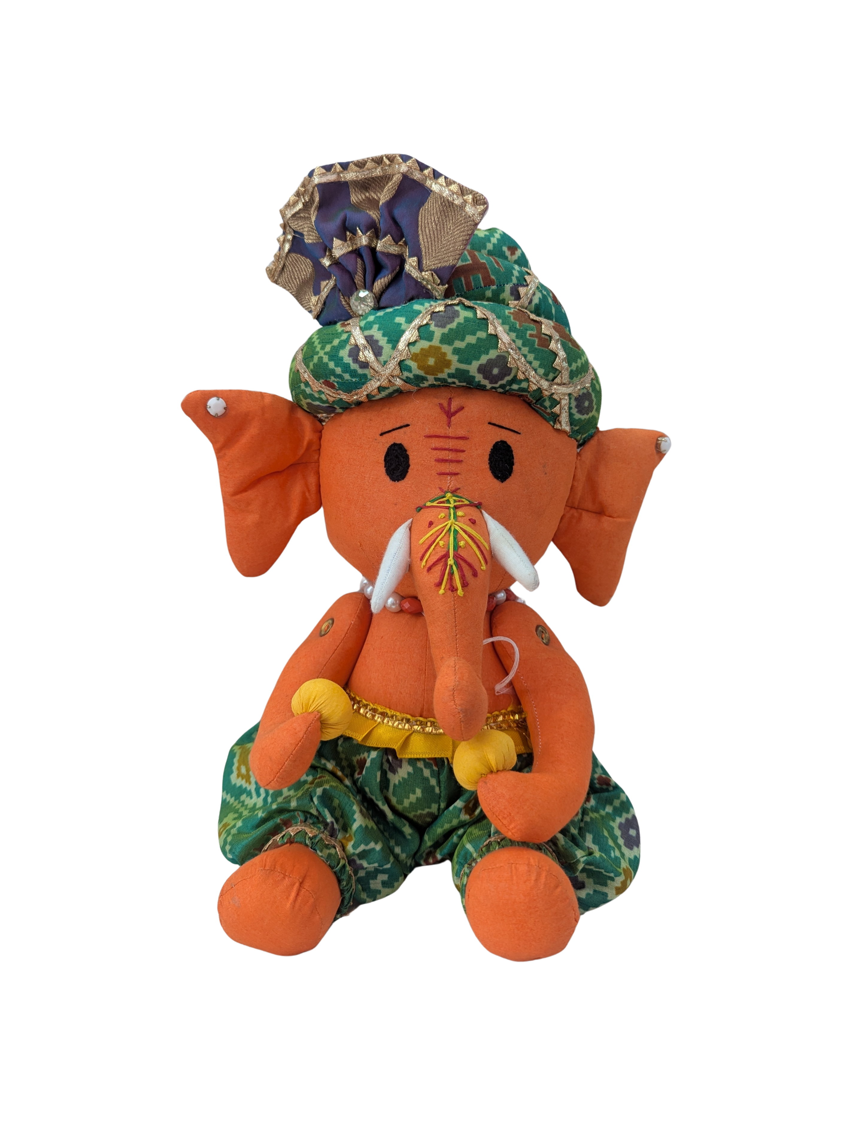 Handmade Cloth Ganesh Ji Idol | Orange & Green Eco-Friendly Murti