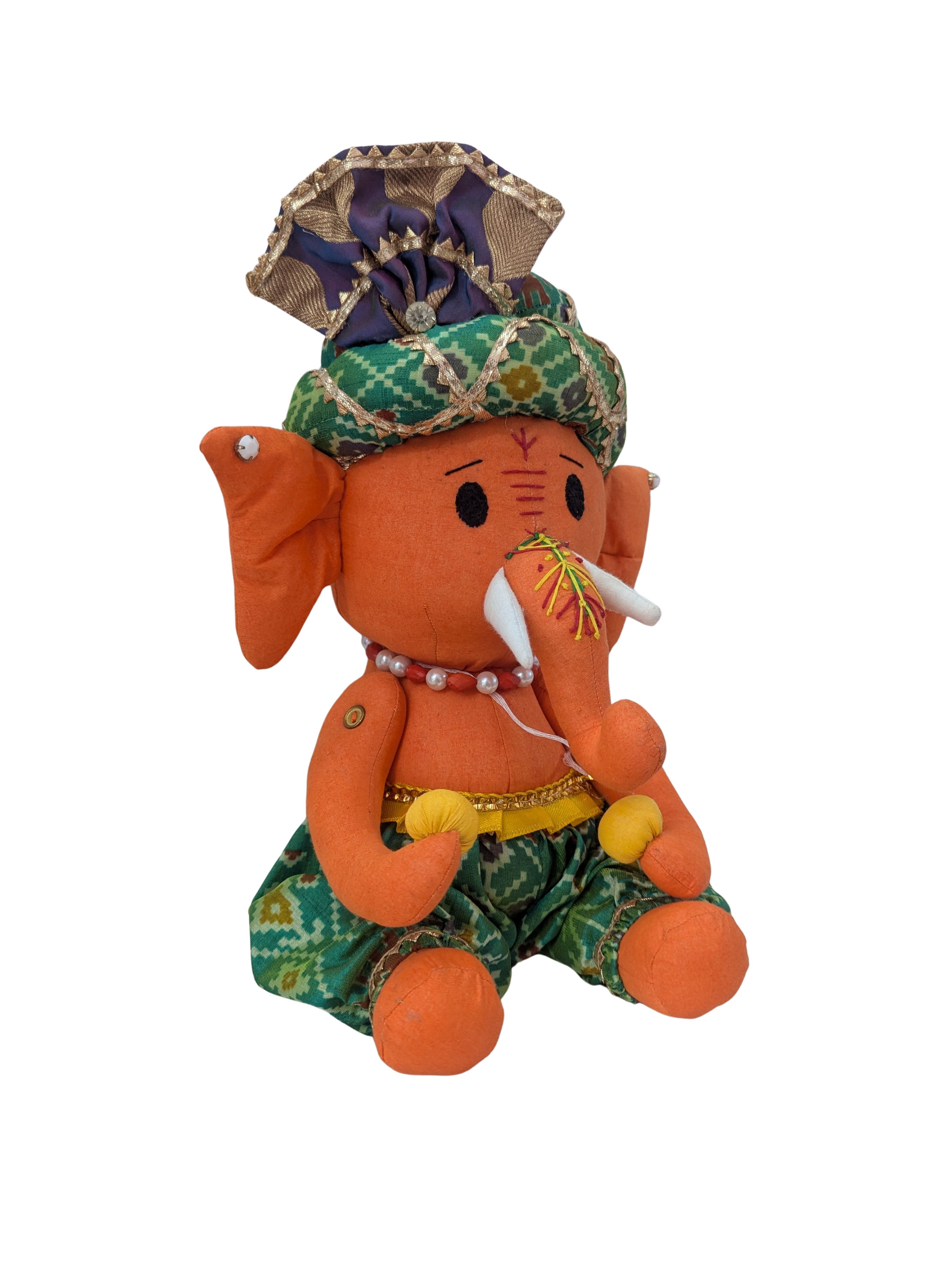 Handmade Cloth Ganesh Ji Idol | Orange & Green Eco-Friendly Murti