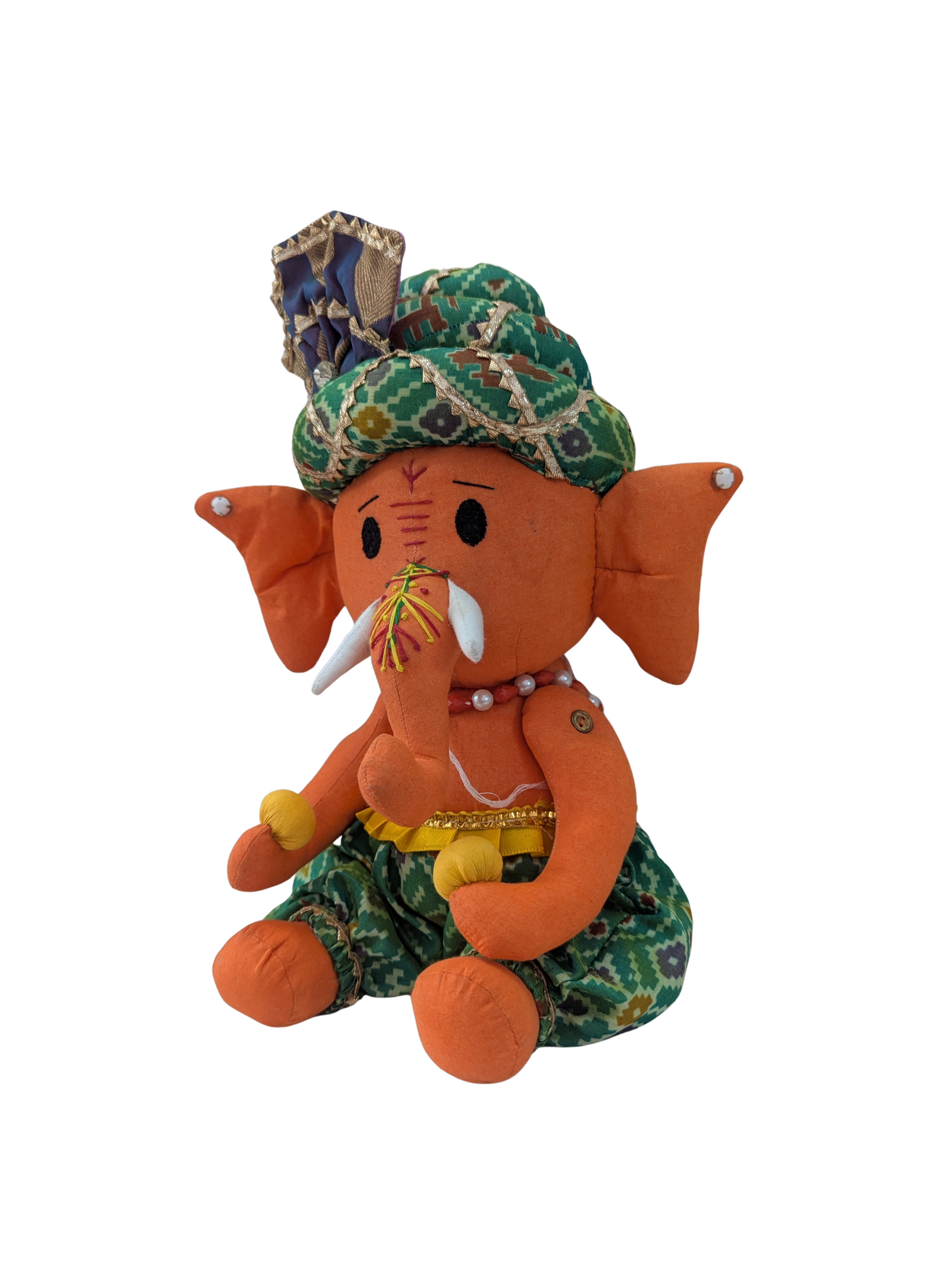 Handmade Cloth Ganesh Ji Idol | Orange & Green Eco-Friendly Murti